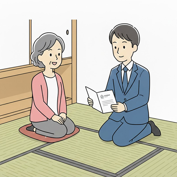 会社案内のお渡し、査定申込書のご記入