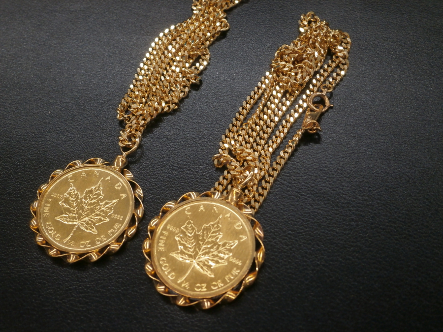 メイプルリーフコイン付ネックレスの買取実績【いわき小名浜店/福島県/いわき市】 福島県いわき市にあるザ・ゴールド いわき小名浜店の画像1